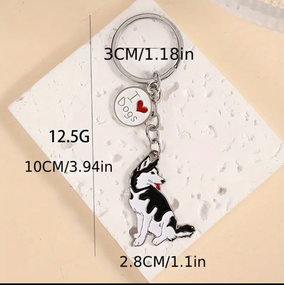 NEW! Enamel Siberian Husky  "I ❤️ Dogs" Keychain/Bag 🎒 👜 Charm ~ 🎁 🐾 🐕 - Picture 3 of 7